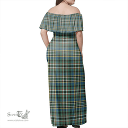 Scottish Scott Green Ancient Clan Tartan Off Shoulder Long Dress - Classic Scottish Plaid Tartan Plaid