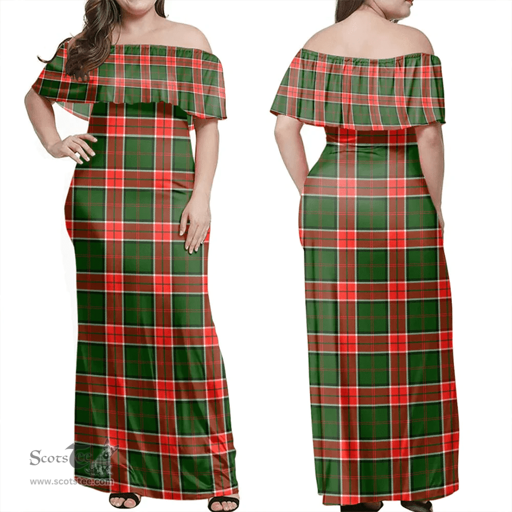 Scottish Pollock Modern Clan Tartan Off Shoulder Long Dress - Classic Scottish Plaid Tartan Plaid