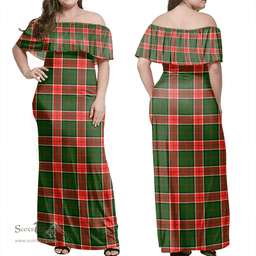 Scottish Pollock Modern Clan Tartan Off Shoulder Long Dress - Classic Scottish Plaid Tartan Plaid
