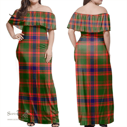 Scottish Nithsdale District Clan Tartan Off Shoulder Long Dress - Classic Scottish Plaid Tartan Plaid