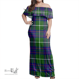 Scottish MacIntyre Hunting Modern Clan Tartan Off Shoulder Long Dress - Classic Scottish Plaid Tartan Plaid