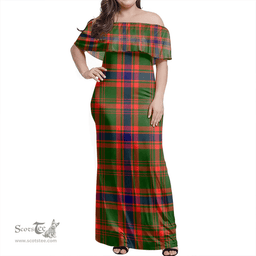 Scottish Nithsdale District Clan Tartan Off Shoulder Long Dress - Classic Scottish Plaid Tartan Plaid
