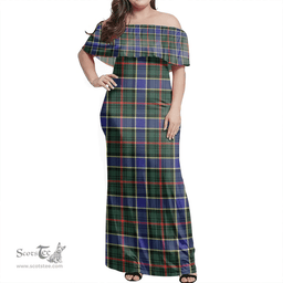 Scottish Ogilvie Hunting Modern Clan Tartan Off Shoulder Long Dress - Classic Scottish Plaid Tartan Plaid