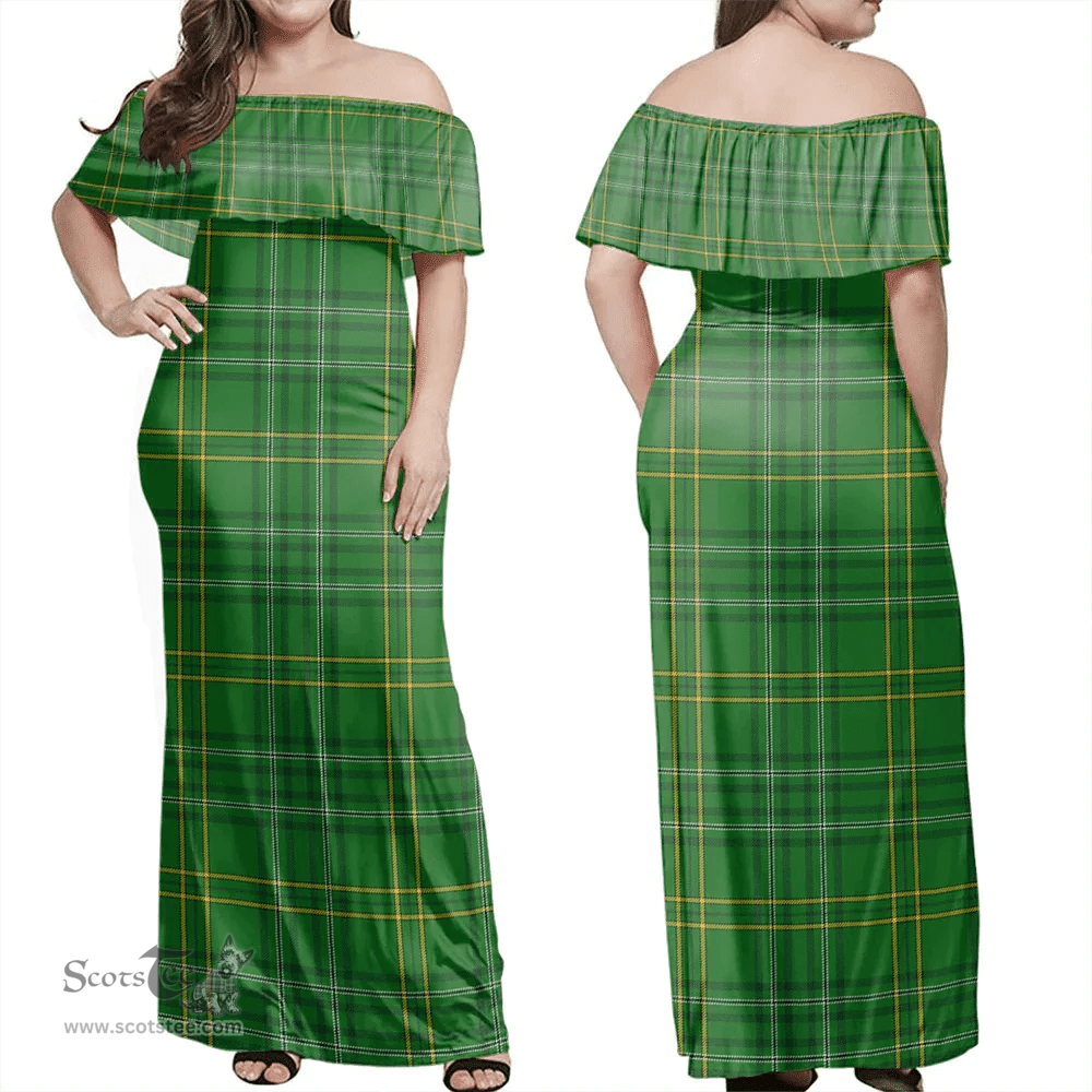 Scottish Wexford County Clan Tartan Off Shoulder Long Dress - Classic Scottish Plaid Tartan Plaid