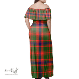 Scottish Nithsdale District Clan Tartan Off Shoulder Long Dress - Classic Scottish Plaid Tartan Plaid