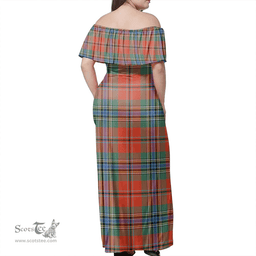 Scottish MacLean Of Duart Ancient Clan Tartan Off Shoulder Long Dress - Classic Scottish Plaid Tartan Plaid