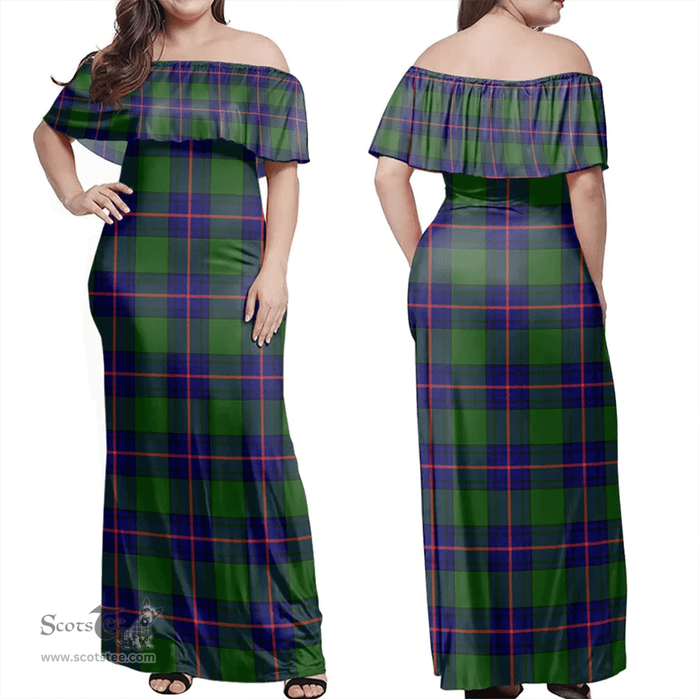 Scottish Shaw Modern Clan Tartan Off Shoulder Long Dress - Classic Scottish Plaid Tartan Plaid