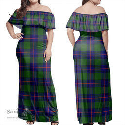Scottish Shaw Modern Clan Tartan Off Shoulder Long Dress - Classic Scottish Plaid Tartan Plaid