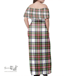 Scottish Stewart Dress Modern Clan Tartan Off Shoulder Long Dress - Classic Scottish Plaid Tartan Plaid