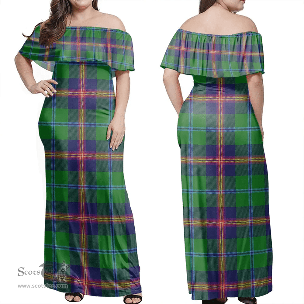 Scottish Young Modern Clan Tartan Off Shoulder Long Dress - Classic Scottish Plaid Tartan Plaid
