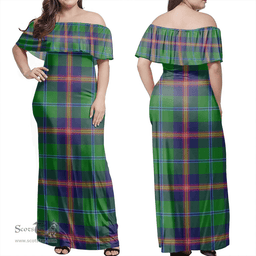 Scottish Young Modern Clan Tartan Off Shoulder Long Dress - Classic Scottish Plaid Tartan Plaid