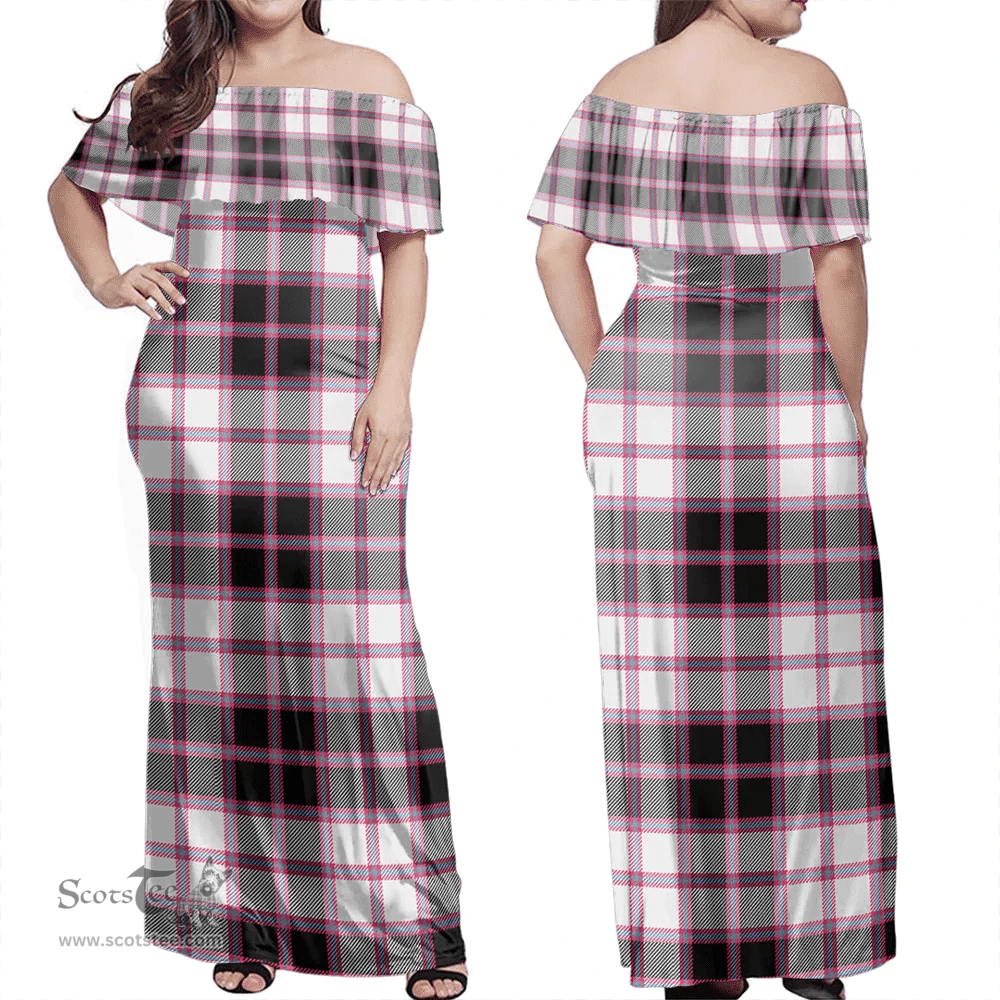 Scottish MacPherson Hunting Modern Clan Tartan Off Shoulder Long Dress - Classic Scottish Plaid Tartan Plaid