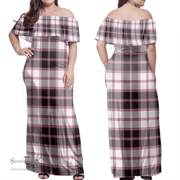 Scottish MacPherson Hunting Modern Clan Tartan Off Shoulder Long Dress - Classic Scottish Plaid Tartan Plaid