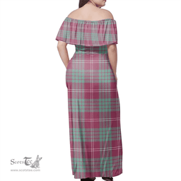 Scottish Crawford Ancient Clan Tartan Off Shoulder Long Dress - Classic Scottish Plaid Tartan Plaid