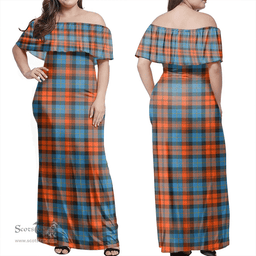 Scottish MacLachlan Ancient Clan Tartan Off Shoulder Long Dress - Classic Scottish Plaid Tartan Plaid