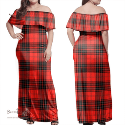 Scottish Wemyss Modern Clan Tartan Off Shoulder Long Dress - Classic Scottish Plaid Tartan Plaid