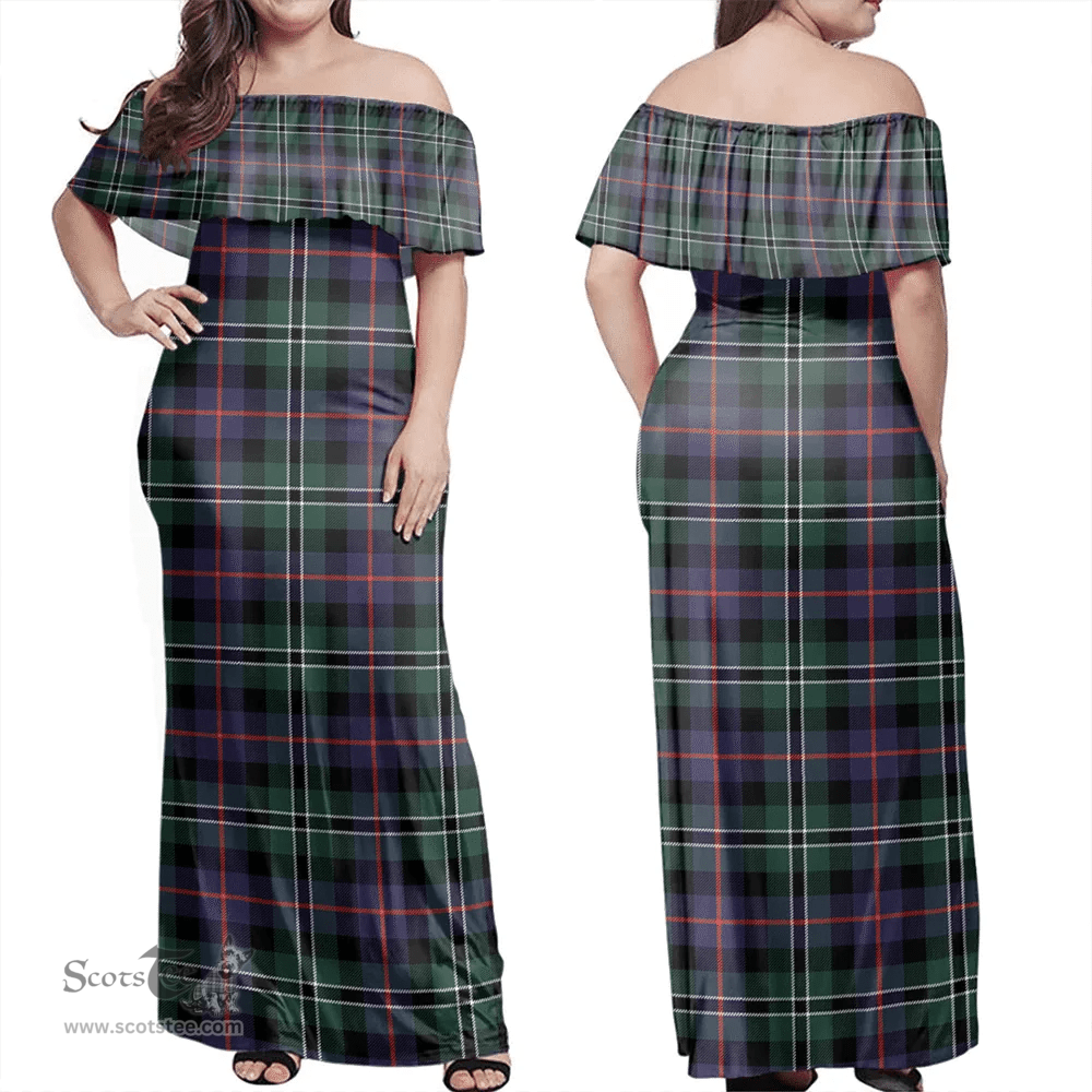 Scottish Rose Hunting Modern Clan Tartan Off Shoulder Long Dress - Classic Scottish Plaid Tartan Plaid