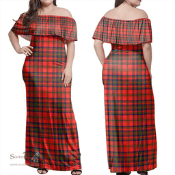 Scottish Matheson Modern Clan Tartan Off Shoulder Long Dress - Classic Scottish Plaid Tartan Plaid