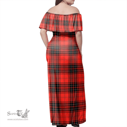 Scottish Wemyss Modern Clan Tartan Off Shoulder Long Dress - Classic Scottish Plaid Tartan Plaid