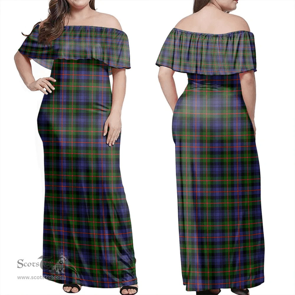 Scottish Murray Of Atholl Modern Clan Tartan Off Shoulder Long Dress - Classic Scottish Plaid Tartan Plaid