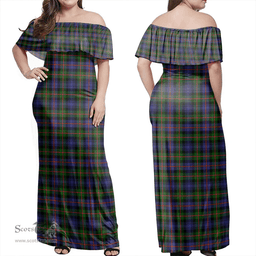 Scottish Murray Of Atholl Modern Clan Tartan Off Shoulder Long Dress - Classic Scottish Plaid Tartan Plaid