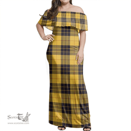 Scottish MacLeod Of Lewis Ancient Clan Tartan Off Shoulder Long Dress - Classic Scottish Plaid Tartan Plaid