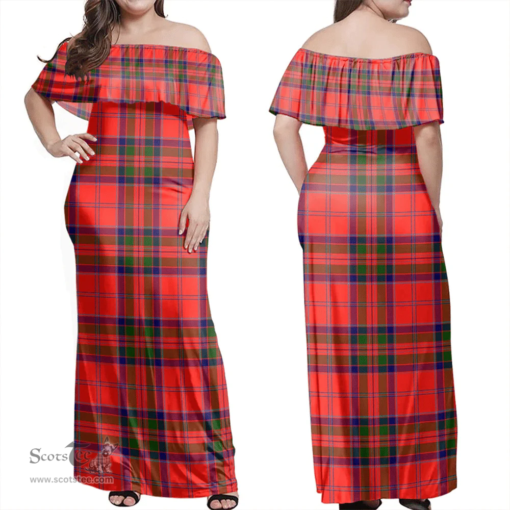 Scottish MacGillivray Modern Clan Tartan Off Shoulder Long Dress - Classic Scottish Plaid Tartan Plaid