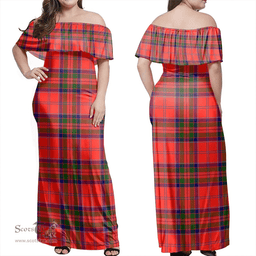 Scottish MacGillivray Modern Clan Tartan Off Shoulder Long Dress - Classic Scottish Plaid Tartan Plaid