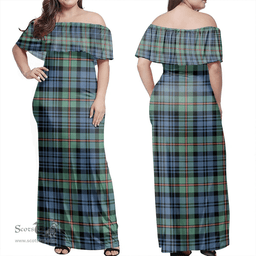 Scottish MacKinlay Ancient Clan Tartan Off Shoulder Long Dress - Classic Scottish Plaid Tartan Plaid