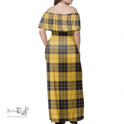Scottish MacLeod Of Lewis Ancient Clan Tartan Off Shoulder Long Dress - Classic Scottish Plaid Tartan Plaid