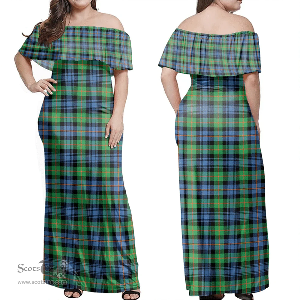 Scottish Murray Of Atholl Ancient Clan Tartan Off Shoulder Long Dress - Classic Scottish Plaid Tartan Plaid