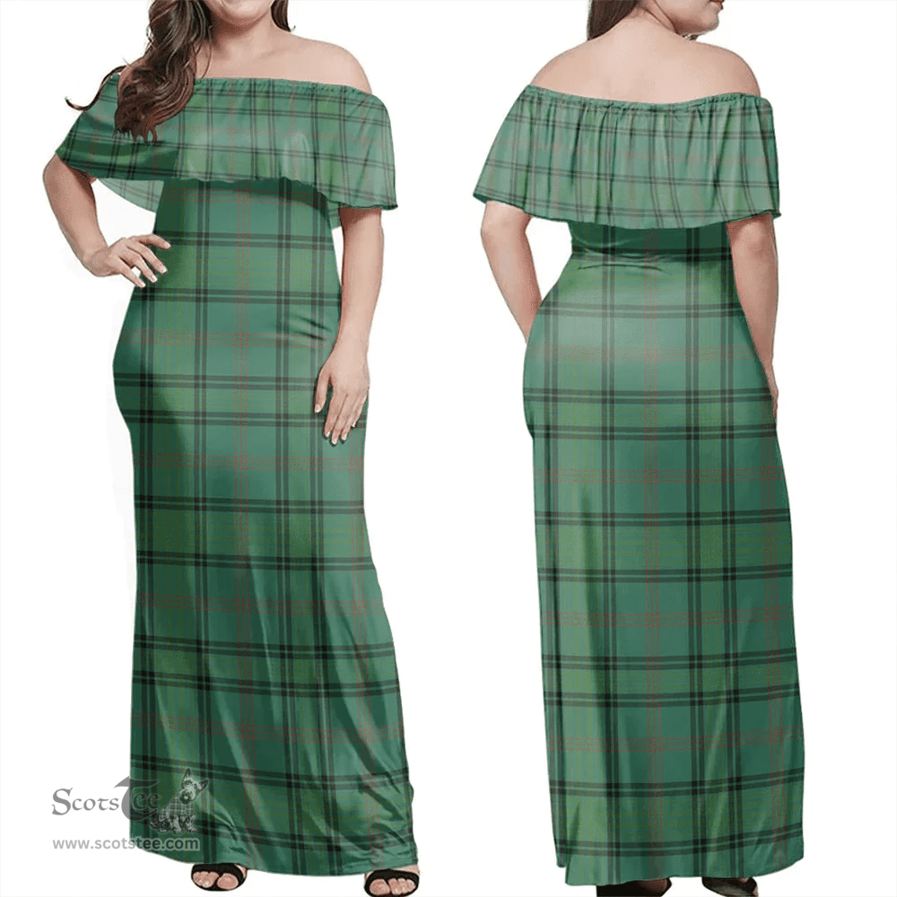 Scottish Ross Hunting Ancient Clan Tartan Off Shoulder Long Dress - Classic Scottish Plaid Tartan Plaid