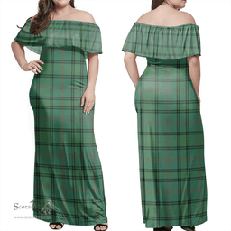 Scottish Ross Hunting Ancient Clan Tartan Off Shoulder Long Dress - Classic Scottish Plaid Tartan Plaid