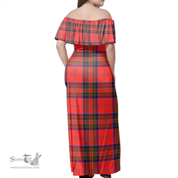 Scottish MacGillivray Modern Clan Tartan Off Shoulder Long Dress - Classic Scottish Plaid Tartan Plaid