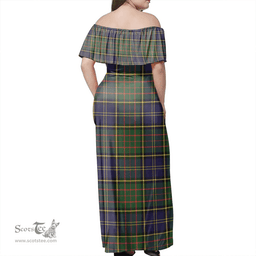 Scottish MacMillan Hunting Modern Clan Tartan Off Shoulder Long Dress - Classic Scottish Plaid Tartan Plaid