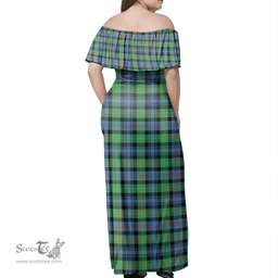 Scottish Murray Of Atholl Ancient Clan Tartan Off Shoulder Long Dress - Classic Scottish Plaid Tartan Plaid