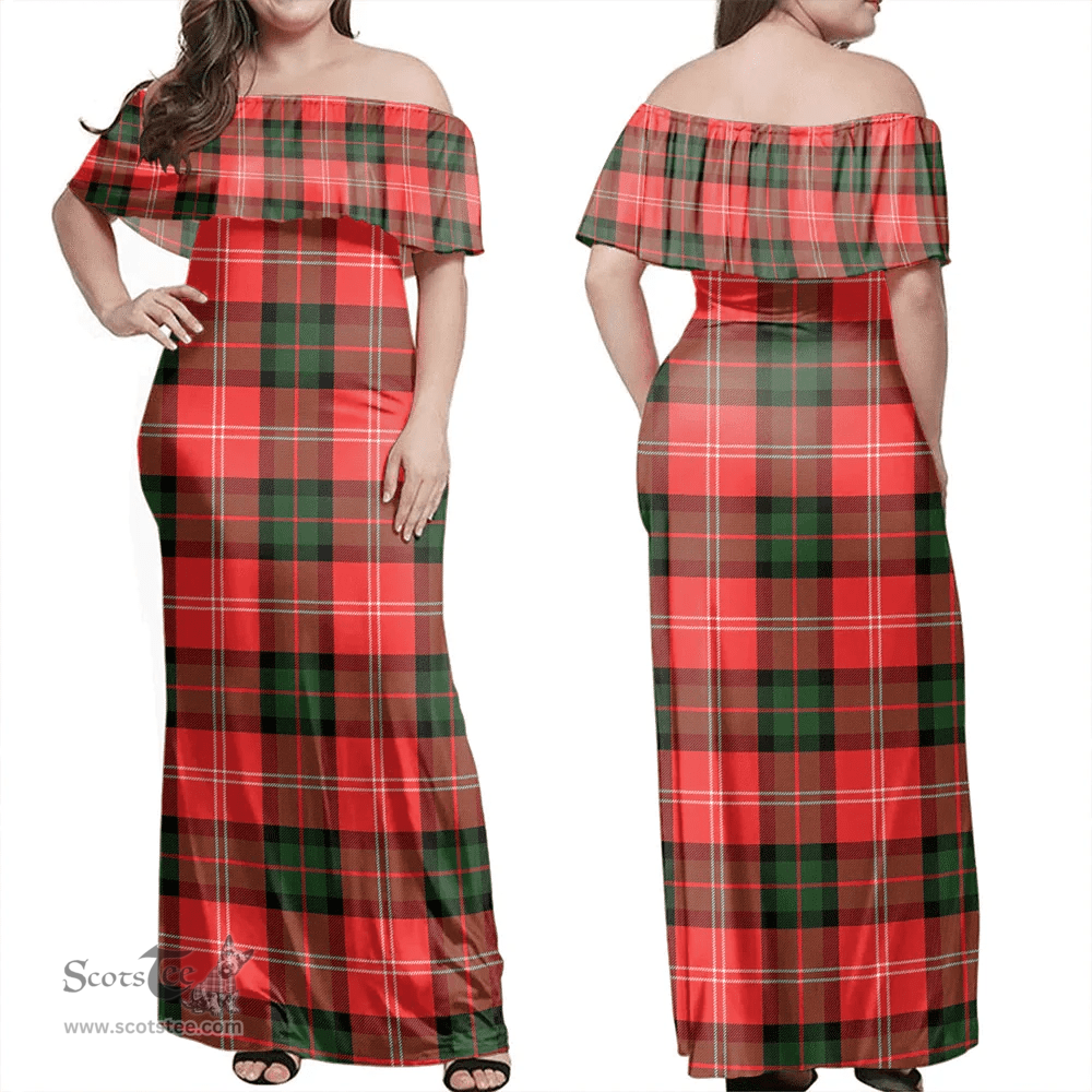 Scottish Nesbitt Modern Clan Tartan Off Shoulder Long Dress - Classic Scottish Plaid Tartan Plaid