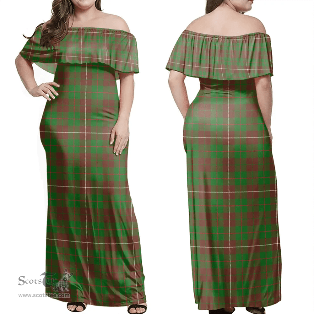 Scottish MacKinnon Hunting Modern Clan Tartan Off Shoulder Long Dress - Classic Scottish Plaid Tartan Plaid
