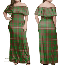 Scottish MacKinnon Hunting Modern Clan Tartan Off Shoulder Long Dress - Classic Scottish Plaid Tartan Plaid