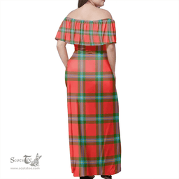 Scottish MacLaine Of Loch Buie Clan Tartan Off Shoulder Long Dress - Classic Scottish Plaid Tartan Plaid