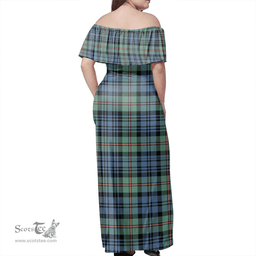 Scottish MacKinlay Ancient Clan Tartan Off Shoulder Long Dress - Classic Scottish Plaid Tartan Plaid