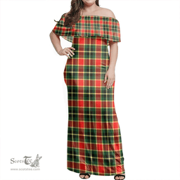 Scottish MacLachlan Hunting Modern Clan Tartan Off Shoulder Long Dress - Classic Scottish Plaid Tartan Plaid