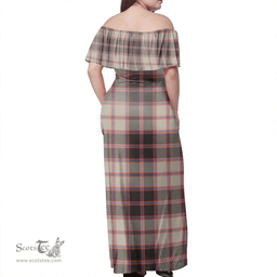 Scottish MacPherson Hunting Ancient Clan Tartan Off Shoulder Long Dress - Classic Scottish Plaid Tartan Plaid