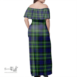 Scottish MacNeil Of Colonsay Modern Clan Tartan Off Shoulder Long Dress - Classic Scottish Plaid Tartan Plaid