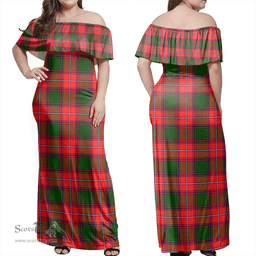 Scottish Rattray Modern Clan Tartan Off Shoulder Long Dress - Classic Scottish Plaid Tartan Plaid
