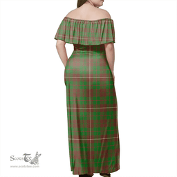 Scottish MacKinnon Hunting Modern Clan Tartan Off Shoulder Long Dress - Classic Scottish Plaid Tartan Plaid