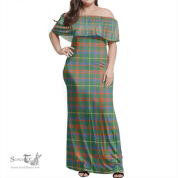 Scottish MacKintosh Hunting Ancient Clan Tartan Off Shoulder Long Dress - Classic Scottish Plaid Tartan Plaid