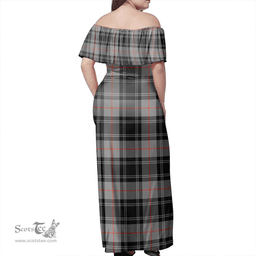Scottish Moffat Modern Clan Tartan Off Shoulder Long Dress - Classic Scottish Plaid Tartan Plaid