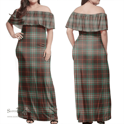 Scottish Scott Brown Ancient Clan Tartan Off Shoulder Long Dress - Classic Scottish Plaid Tartan Plaid
