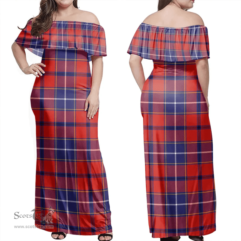 Scottish Wishart Dress Clan Tartan Off Shoulder Long Dress - Classic Scottish Plaid Tartan Plaid